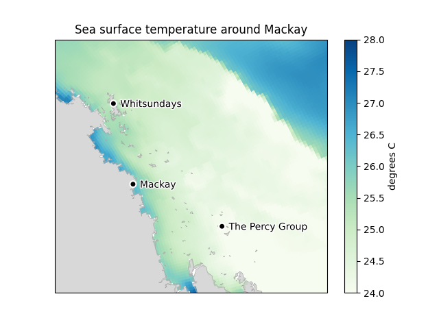 Sea surface temperature around Mackay